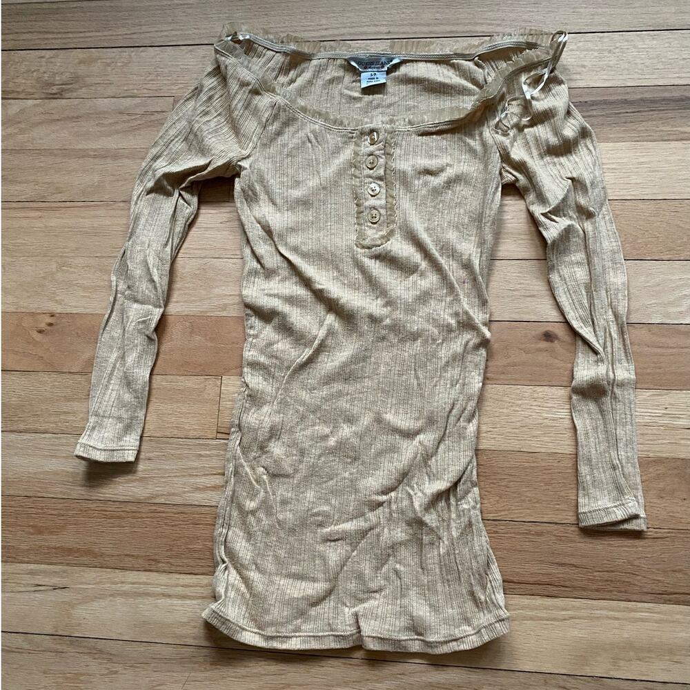 Vintage Guess Jeans Authentic Cream Women's Top with Lace Detail